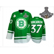 Reebok Patrice Bergeron Boston Bruins St Pattys Day Authentic With 2011 Stanley Cup Champions Jersey - Green