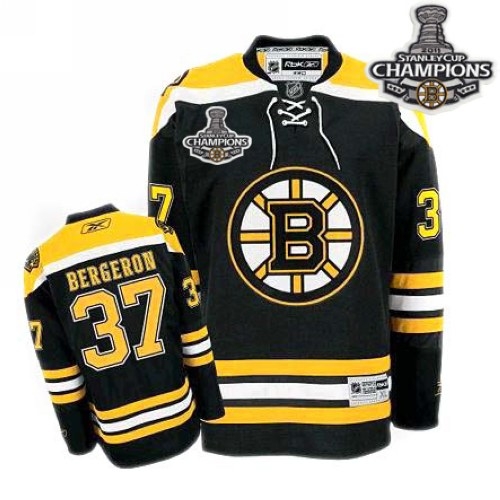 Reebok Patrice Bergeron Boston Bruins Home Premier With 2011 Stanley Cup Champions Jersey - Black