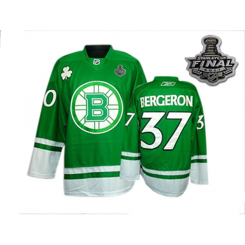 Reebok Patrice Bergeron Boston Bruins St Pattys Day Authentic With 2011 Stanley Cup Finals Jersey - Green