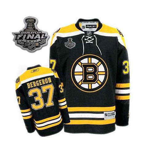 Reebok Patrice Bergeron Boston Bruins Home Premier With 2011 Stanley Cup Finals Jersey - Black