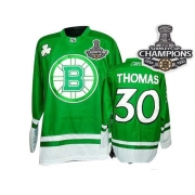 Reebok Tim Thomas Boston Bruins St Pattys Day Premier With 2011 Stanley Cup Champions Jersey - Green