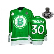 Reebok Tim Thomas Boston Bruins St Pattys Day Authentic With 2011 Stanley Cup Finals Jersey - Green