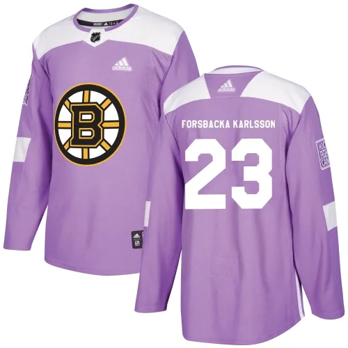 Adidas Jakob Forsbacka Karlsson Boston Bruins Authentic Fights Cancer Practice Jersey - Purple