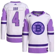 Adidas Men's Bobby Orr Boston Bruins Authentic Hockey Fights Cancer Primegreen Jersey - White/Purple
