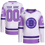 Adidas Men's Custom Boston Bruins Authentic Custom Hockey Fights Cancer Primegreen Jersey - White/Purple