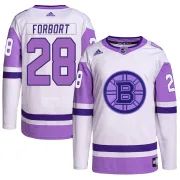 Adidas Men's Derek Forbort Boston Bruins Authentic Hockey Fights Cancer Primegreen Jersey - White/Purple