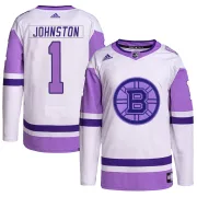 Adidas Men's Eddie Johnston Boston Bruins Authentic Hockey Fights Cancer Primegreen Jersey - White/Purple
