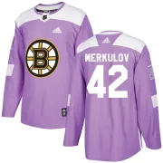Adidas Men's Georgii Merkulov Boston Bruins Authentic Fights Cancer Practice Jersey - Purple