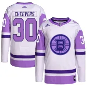 Adidas Men's Gerry Cheevers Boston Bruins Authentic Hockey Fights Cancer Primegreen Jersey - White/Purple