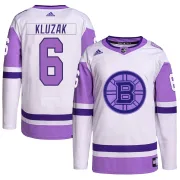 Adidas Men's Gord Kluzak Boston Bruins Authentic Hockey Fights Cancer Primegreen Jersey - White/Purple