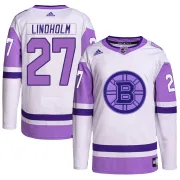 Adidas Men's Hampus Lindholm Boston Bruins Authentic Hockey Fights Cancer Primegreen Jersey - White/Purple
