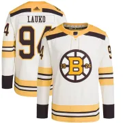 Adidas Men's Jakub Lauko Boston Bruins Authentic 100th Anniversary Primegreen Jersey - Cream