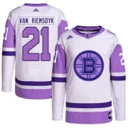 Adidas Men's James van Riemsdyk Boston Bruins Authentic Hockey Fights Cancer Primegreen Jersey - White/Purple