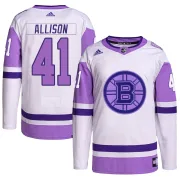 Adidas Men's Jason Allison Boston Bruins Authentic Hockey Fights Cancer Primegreen Jersey - White/Purple