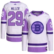 Adidas Men's Jay Miller Boston Bruins Authentic Hockey Fights Cancer Primegreen Jersey - White/Purple