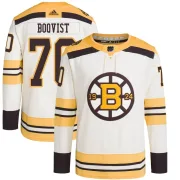 Adidas Men's Jesper Boqvist Boston Bruins Authentic 100th Anniversary Primegreen Jersey - Cream