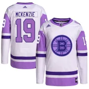 Adidas Men's Johnny Mckenzie Boston Bruins Authentic Hockey Fights Cancer Primegreen Jersey - White/Purple