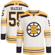 Adidas Men's Justin Brazeau Boston Bruins Authentic 100th Anniversary Primegreen Jersey - Cream