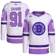 Adidas Men's Marc Savard Boston Bruins Authentic Hockey Fights Cancer Primegreen Jersey - White/Purple