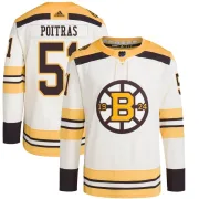 Adidas Men's Matthew Poitras Boston Bruins Authentic 100th Anniversary Primegreen Jersey - Cream