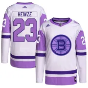 Adidas Men's Steve Heinze Boston Bruins Authentic Hockey Fights Cancer Primegreen Jersey - White/Purple