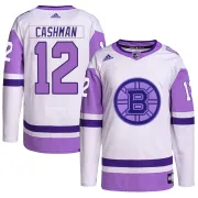 Adidas Men's Wayne Cashman Boston Bruins Authentic Hockey Fights Cancer Primegreen Jersey - White/Purple