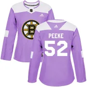 Adidas Women's Andrew Peeke Boston Bruins Authentic Fights Cancer Practice Jersey - Purple