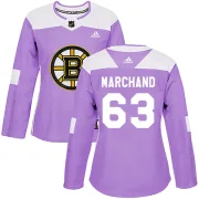 Adidas Women's Brad Marchand Boston Bruins Authentic Fights Cancer Practice Jersey - Purple