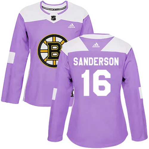 Adidas Women's Derek Sanderson Boston Bruins Authentic Fights Cancer Practice Jersey - Purple