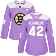 Adidas Women's Georgii Merkulov Boston Bruins Authentic Fights Cancer Practice Jersey - Purple