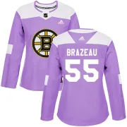 Adidas Women's Justin Brazeau Boston Bruins Authentic Fights Cancer Practice Jersey - Purple