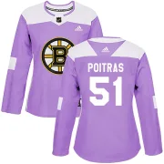 Adidas Women's Matthew Poitras Boston Bruins Authentic Fights Cancer Practice Jersey - Purple