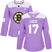 Adidas Women's Milan Lucic Boston Bruins Authentic Fights Cancer Practice Jersey - Purple