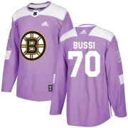 Adidas Youth Brandon Bussi Boston Bruins Authentic Fights Cancer Practice Jersey - Purple