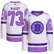 Adidas Youth Charlie McAvoy Boston Bruins Authentic Hockey Fights Cancer Primegreen Jersey - White/Purple