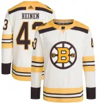 Adidas Youth Danton Heinen Boston Bruins Authentic 100th Anniversary Primegreen Jersey - Cream