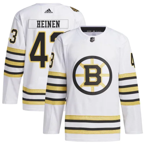 Adidas Youth Danton Heinen Boston Bruins Authentic 100th Anniversary Primegreen Jersey - White