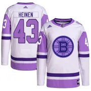 Adidas Youth Danton Heinen Boston Bruins Authentic Hockey Fights Cancer Primegreen Jersey - White/Purple