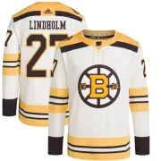 Adidas Youth Hampus Lindholm Boston Bruins Authentic 100th Anniversary Primegreen Jersey - Cream