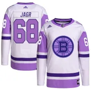 Adidas Youth Jaromir Jagr Boston Bruins Authentic Hockey Fights Cancer Primegreen Jersey - White/Purple