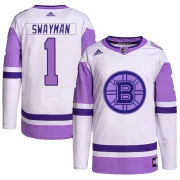 Adidas Youth Jeremy Swayman Boston Bruins Authentic Hockey Fights Cancer Primegreen Jersey - White/Purple