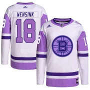 Adidas Youth John Wensink Boston Bruins Authentic Hockey Fights Cancer Primegreen Jersey - White/Purple