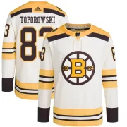 Adidas Youth Luke Toporowski Boston Bruins Authentic 100th Anniversary Primegreen Jersey - Cream