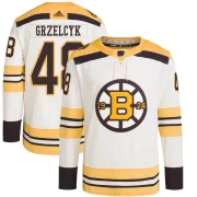 Adidas Youth Matt Grzelcyk Boston Bruins Authentic 100th Anniversary Primegreen Jersey - Cream