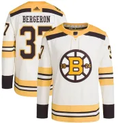 Adidas Youth Patrice Bergeron Boston Bruins Authentic 100th Anniversary Primegreen Jersey - Cream