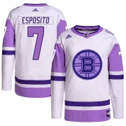 Adidas Youth Phil Esposito Boston Bruins Authentic Hockey Fights Cancer Primegreen Jersey - White/Purple