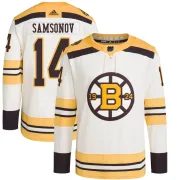Adidas Youth Sergei Samsonov Boston Bruins Authentic 100th Anniversary Primegreen Jersey - Cream