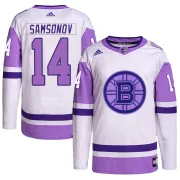 Adidas Youth Sergei Samsonov Boston Bruins Authentic Hockey Fights Cancer Primegreen Jersey - White/Purple