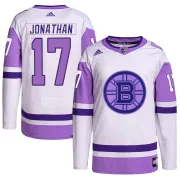 Adidas Youth Stan Jonathan Boston Bruins Authentic Hockey Fights Cancer Primegreen Jersey - White/Purple