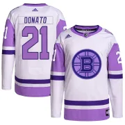 Adidas Youth Ted Donato Boston Bruins Authentic Hockey Fights Cancer Primegreen Jersey - White/Purple